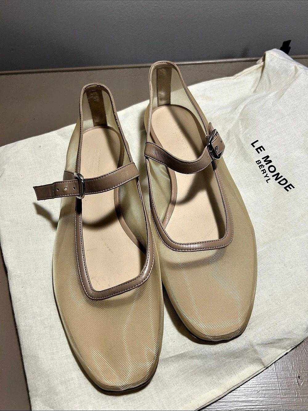 Le Monde Beryl Mesh Mary Jane Flats Beige & Brown EU 38